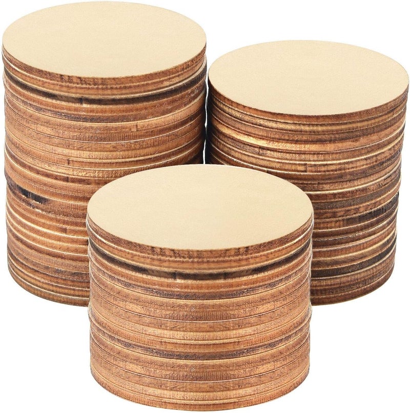 Coopay 80 Pieces 3 Inch Unfinished Wooden Circles, Wooden Cutouts Natural Round Wood Slices for DIY Wood Craft, Door Hanger, Painting, Wedding, Coasters, Home Decoration - Image 1