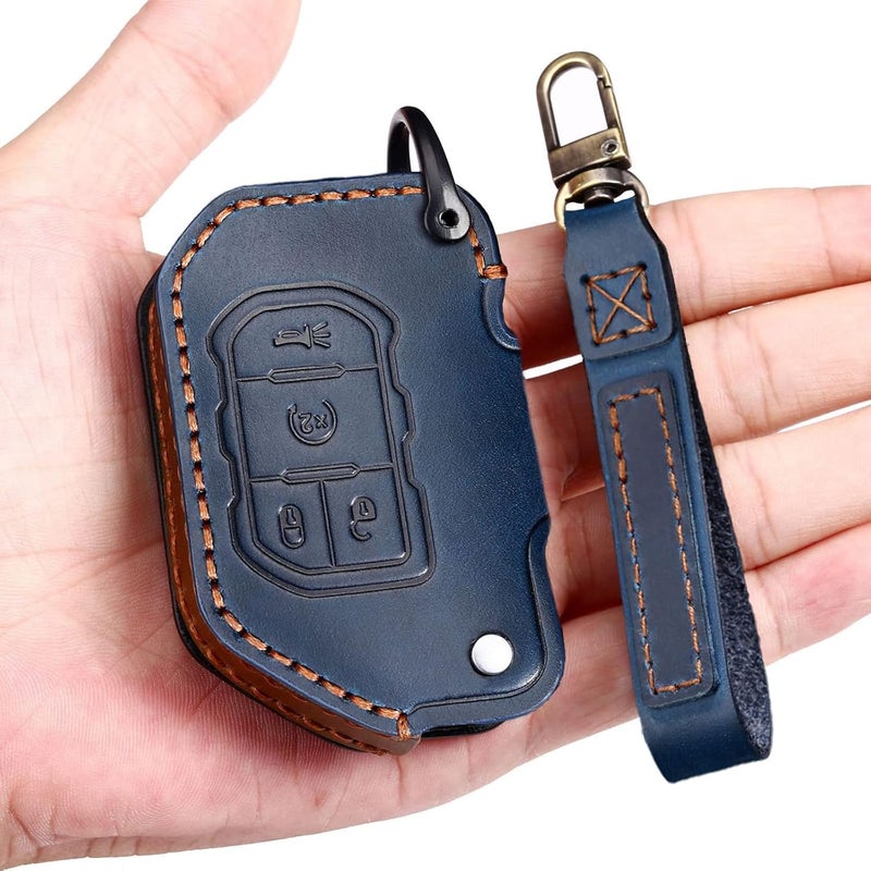 EASYANT Genuine Leather Car Key Fob Cover for Jeep - Image 1