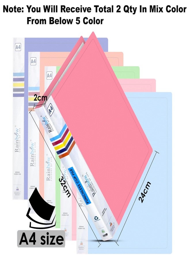 Shuban 2 Pcs Durable Plastic Punchless Clip File with Transparent Pocket for Office and Home, Ideal for A4 Size Paper/Document - (Assorted Color) - Image 2