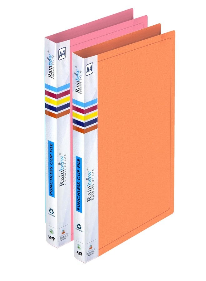 Shuban 2 Pcs Durable Plastic Punchless Clip File with Transparent Pocket for Office and Home, Ideal for A4 Size Paper/Document - (Assorted Color) - Image 1