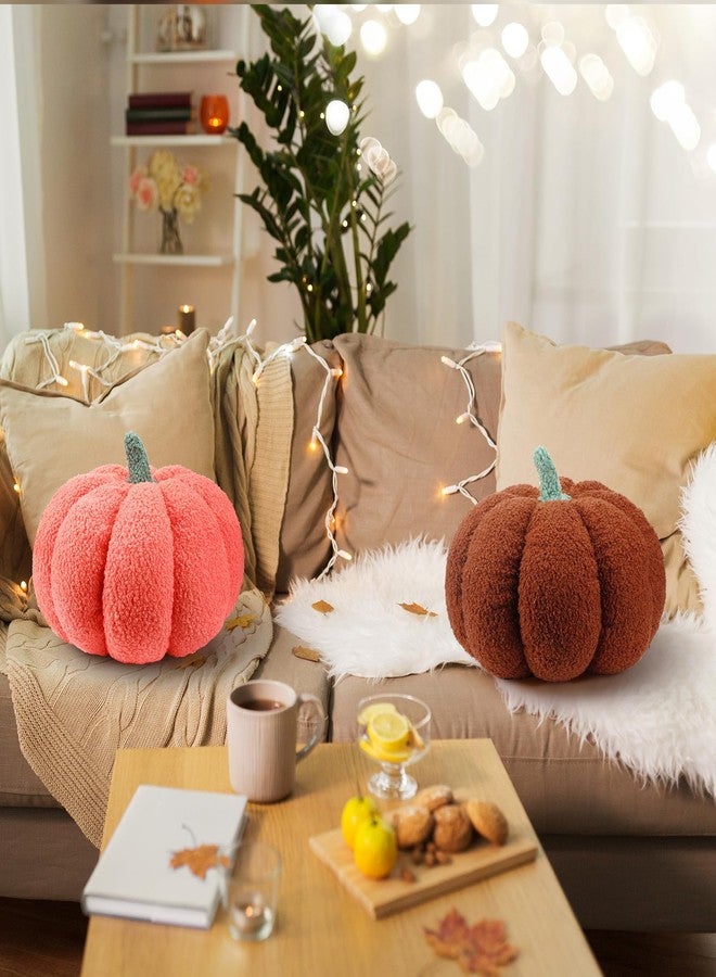 Kajaia 2 Pcs Pumpkin Pillow Plush 11 x 9.5 Inch 3D Cushion Fall Decorations Simulated Stuffed Throw Pillows for Halloween Thanksgiving Bedroom Sofa Couch Supplies (Orange,Brown) - Image 5