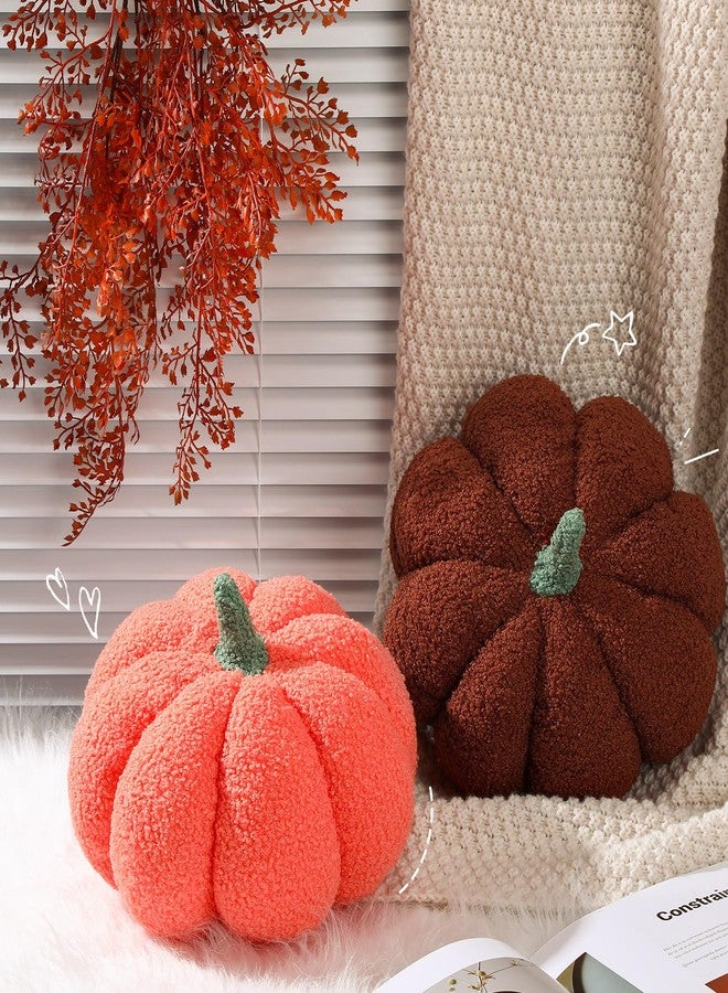 Kajaia 2 Pcs Pumpkin Pillow Plush 11 x 9.5 Inch 3D Cushion Fall Decorations Simulated Stuffed Throw Pillows for Halloween Thanksgiving Bedroom Sofa Couch Supplies (Orange,Brown) - Image 3