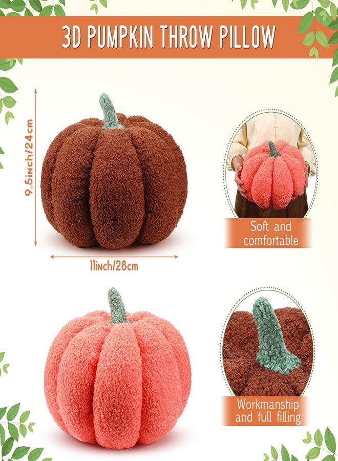 Kajaia 2 Pcs Pumpkin Pillow Plush 11 x 9.5 Inch 3D Cushion Fall Decorations Simulated Stuffed Throw Pillows for Halloween Thanksgiving Bedroom Sofa Couch Supplies (Orange,Brown) - Image 2