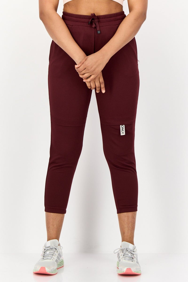 ONLY Women Regular Fit Solid Straight Leg Pants, Maroon - Image 1