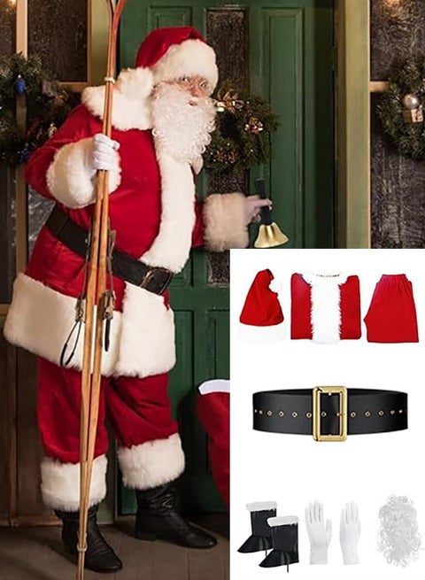 Christmas Santa Claus Costume for Men Adult Women Men's Santa Suit Xmas Classic Flannel Cosplay Clothes Santa Fancy Suits Outfit