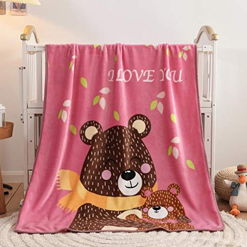 Koochie-Koo Teddy Bear Printed Soft Plush Fleece Blanket All Seasons Multipurpose New Born Baby Wrapper for New Born Baby Toddler Boys & Girls - 100x150 cm (Pack of 1, Pink) - Image 1