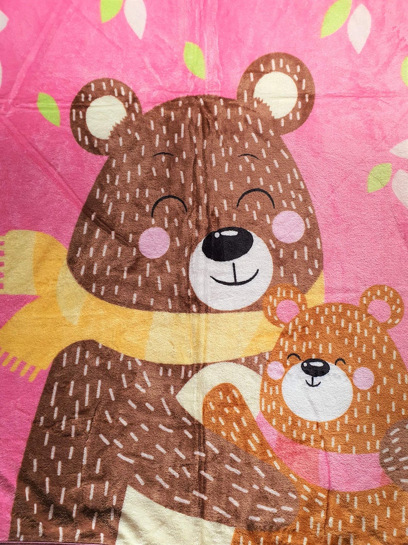 Koochie-Koo Teddy Bear Printed Soft Plush Fleece Blanket All Seasons Multipurpose New Born Baby Wrapper for New Born Baby Toddler Boys & Girls - 100x150 cm (Pack of 1, Pink) - Image 2