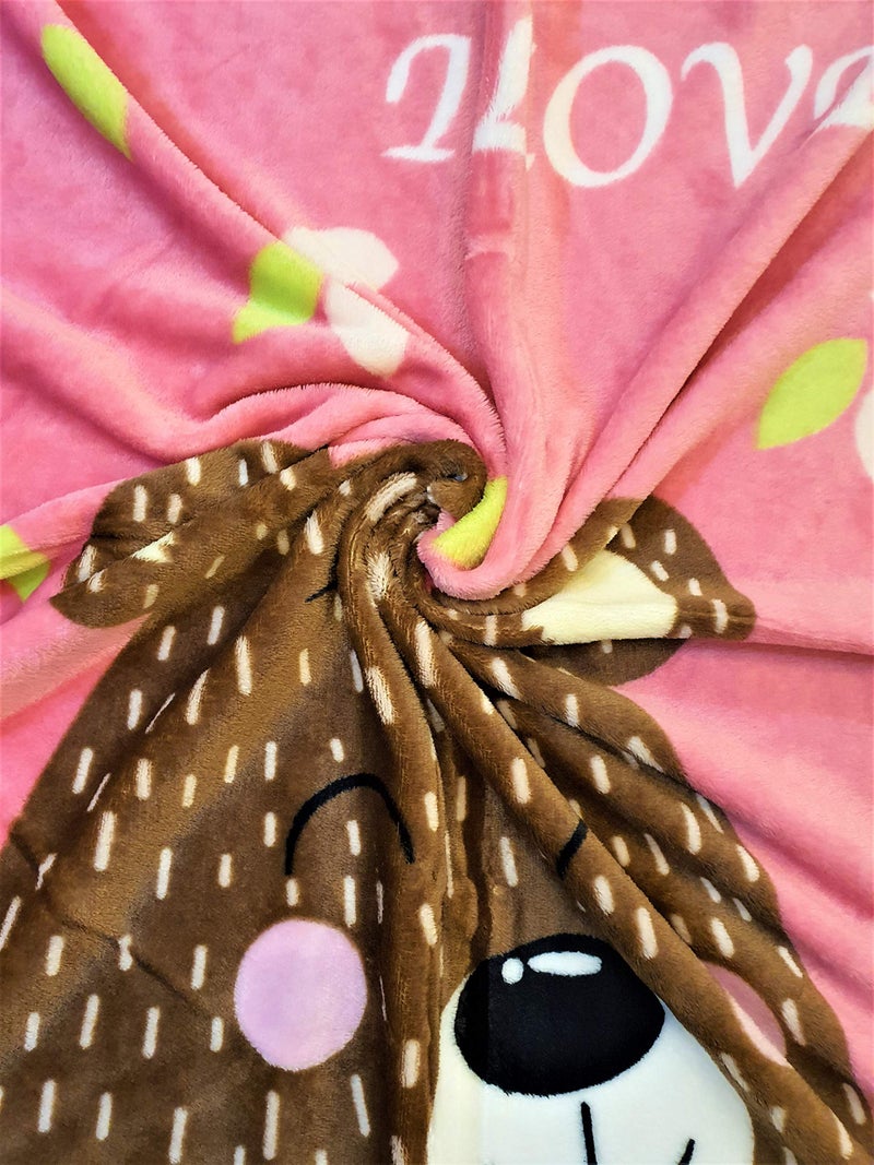 Koochie-Koo Teddy Bear Printed Soft Plush Fleece Blanket All Seasons Multipurpose New Born Baby Wrapper for New Born Baby Toddler Boys & Girls - 100x150 cm (Pack of 1, Pink) - Image 4
