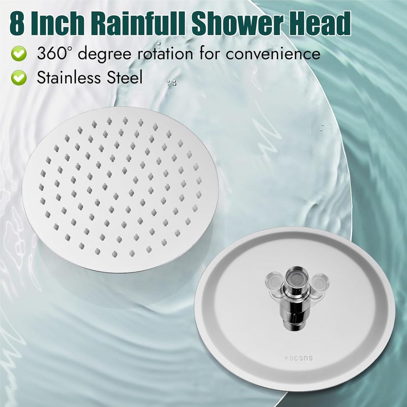 Heyalan Shower Faucet Set with Valve Kit,8 Inch Bathroom Rainfall Shower Head and Handle Set System Trim Kit,Female Thread Valve Single Function,Polished Chrome - Image 4