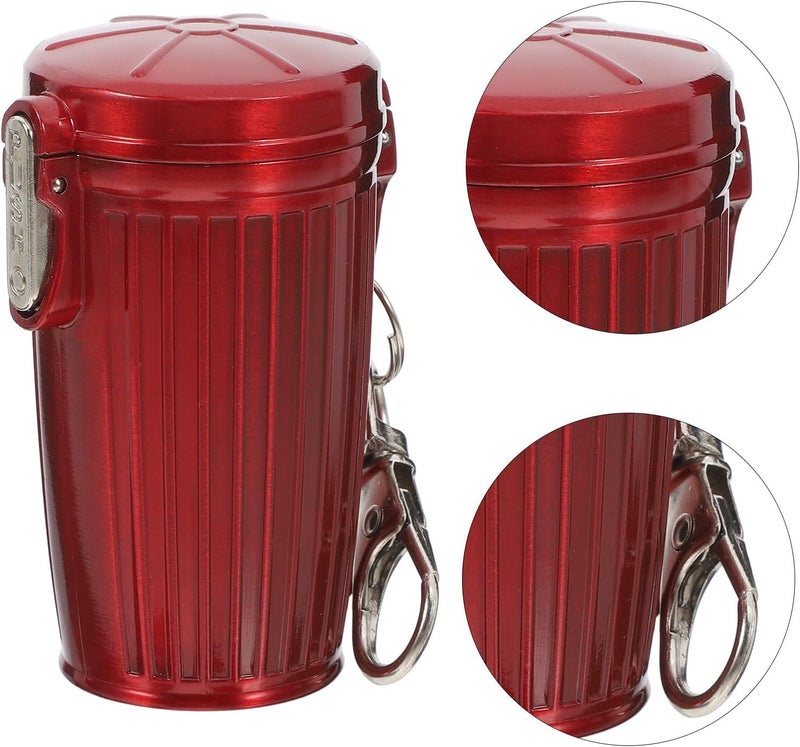 Portable Outdoor Pocket Ashtray with Lid, Sealed Mini Cylinder Trash Can Keychain for Travel and Smokers, Red Compact Pocket Ashtray Container - Image 5