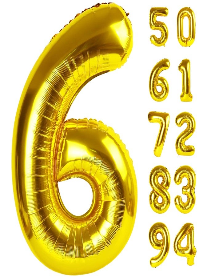 IWERP Gold 6 Balloon, Number Balloon 40 Inch, Gold and Black Party Supplies 6th Balloons for Birthday, 6 Birthday Balloon, Number 6 Balloon - Image 1