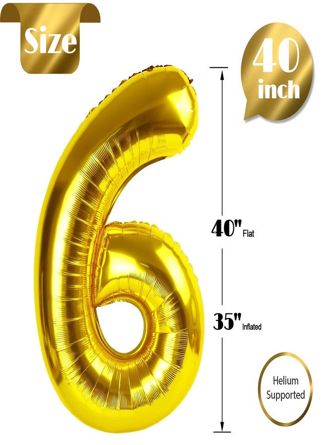 IWERP Gold 6 Balloon, Number Balloon 40 Inch, Gold and Black Party Supplies 6th Balloons for Birthday, 6 Birthday Balloon, Number 6 Balloon - Image 4