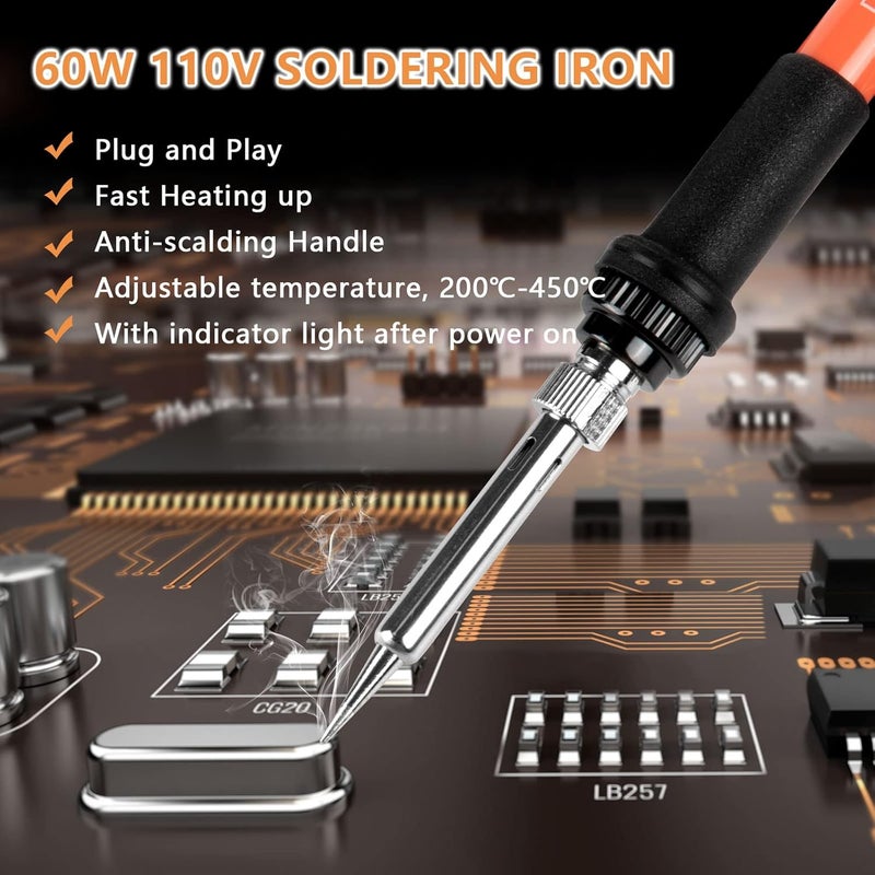 Q-MING Soldering Iron, 60W 110V Adjustable Temperature Soldering Iron Pen, Portable Welding Tool, Fast Heating, for Electronic Repair, Jewelry, DIY - Image 2