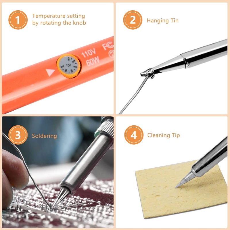 Q-MING Soldering Iron, 60W 110V Adjustable Temperature Soldering Iron Pen, Portable Welding Tool, Fast Heating, for Electronic Repair, Jewelry, DIY - Image 5