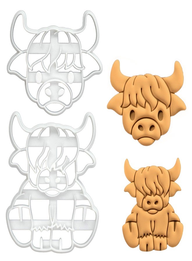 BAKERLOGY Set of 2 Cute Highland Cow Cookie Cutters - Detailed Biscuit Cutter Design for Baking and Crafts, ideal on fondant, dough, clay - Image 1