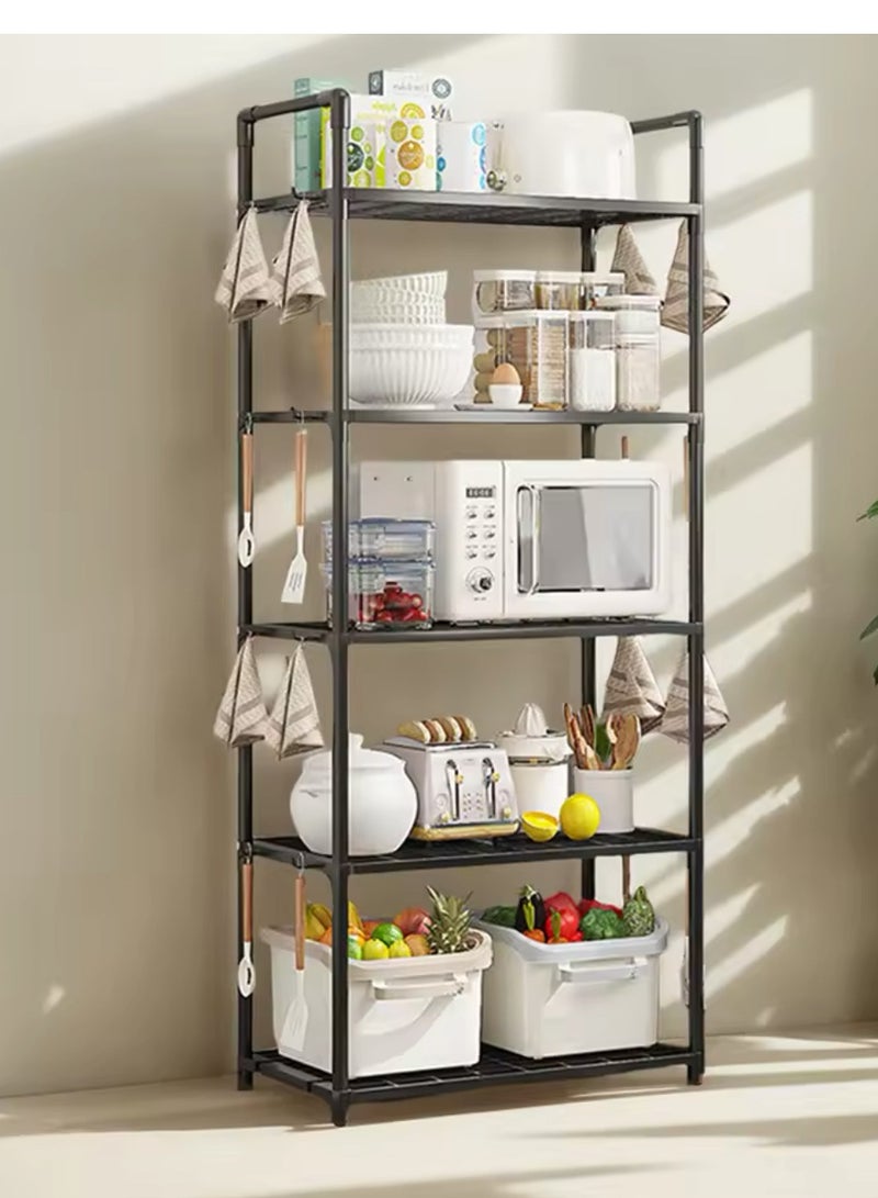 5Tier Storage Shelves Kitchen Bakers Rack with Storage Cabinet Cupboard Organizer Bookcase Microwave Oven Stand for Living Room And Kitchen 50x27x147cm - Image 2