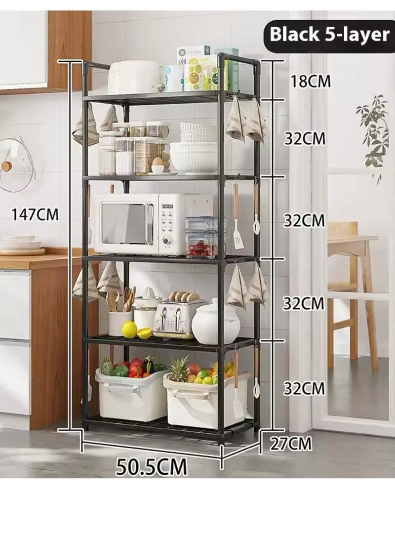 5Tier Storage Shelves Kitchen Bakers Rack with Storage Cabinet Cupboard Organizer Bookcase Microwave Oven Stand for Living Room And Kitchen 50x27x147cm - Image 3