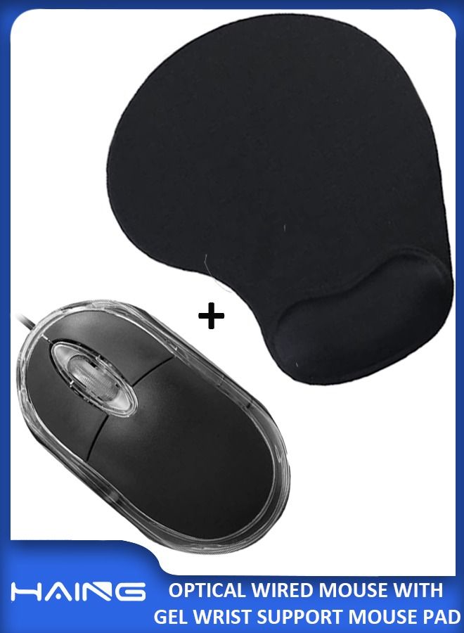 هينغ ماوس بصري USB سلكي ثلاثي الأبعاد مع حصيرة لوحة ماوس مريحة مضادة للانزلاق مع مسند جل إسفنجي لدعم المعصم لأجهزة الكمبيوتر المحمول والكمبيوتر المكتبي - Image 1
