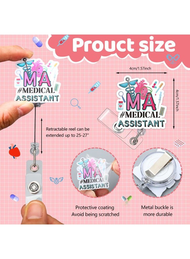 Landical 10 Pcs Medical Assistant Badge Reel Funny MA Badge Clip Holder with Alligator Clip Retractable Name Card Holder Medical Assistant Gifts for RN Nurse Work - Image 2