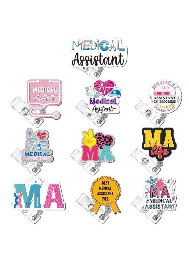 Landical 10 Pcs Medical Assistant Badge Reel Funny MA Badge Clip Holder with Alligator Clip Retractable Name Card Holder Medical Assistant Gifts for RN Nurse Work - Image 1