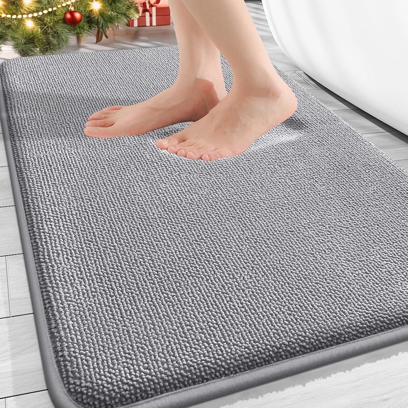 OLANLY Thick Memory Foam Bath Mat Rug 30x20, Extra Soft Absorbent Bathroom Rugs, Quick Dry Bath Mats, Non-Slip, Machine Washable Carpet for Bathroom, Tub and Shower, Home Decor Accessories, Grey - Image 1