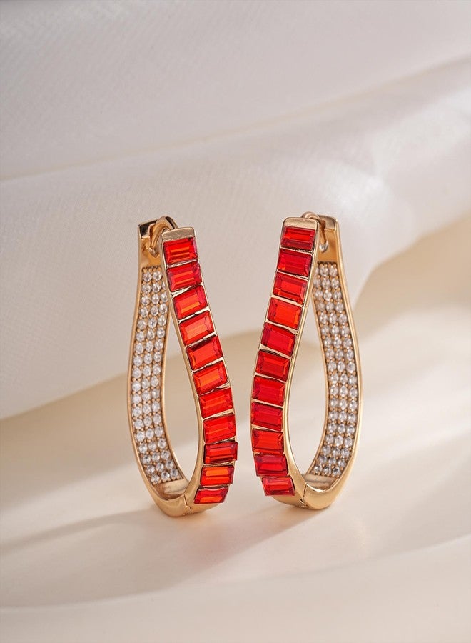 EVEVIC Austrian Crystal Hoop Earrings for Women Pave Oval Hoop Earrings for Women 14K Gold Plated Hypoallergenic Jewelry Gift - Image 3