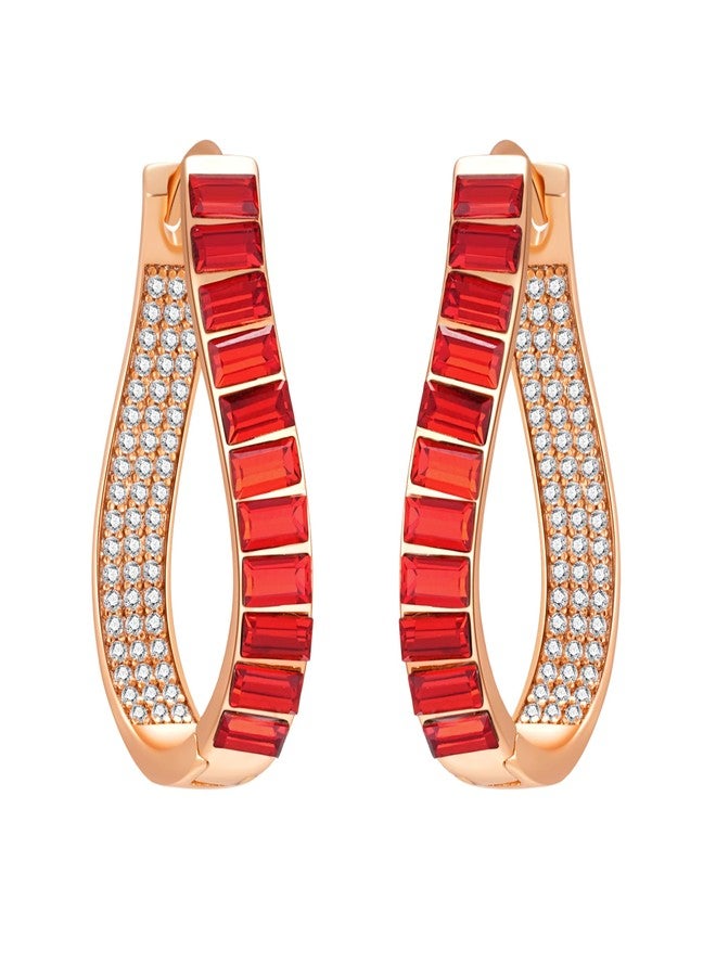 EVEVIC Austrian Crystal Hoop Earrings for Women Pave Oval Hoop Earrings for Women 14K Gold Plated Hypoallergenic Jewelry Gift - Image 1