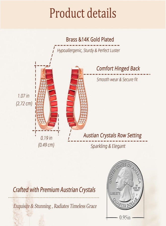 EVEVIC Austrian Crystal Hoop Earrings for Women Pave Oval Hoop Earrings for Women 14K Gold Plated Hypoallergenic Jewelry Gift - Image 4
