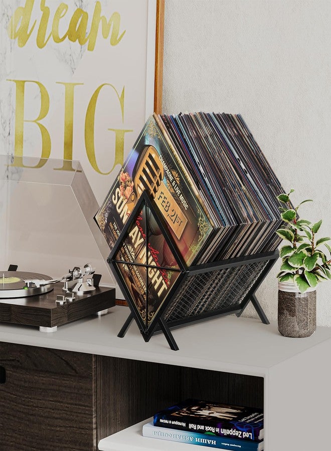 YINMIT Vinyl Record Storage Holder - 80-100 LP Vinyl Organizer, Metal Record Display Rack, Quick Assembly Album Storage for Books, Black - Image 2