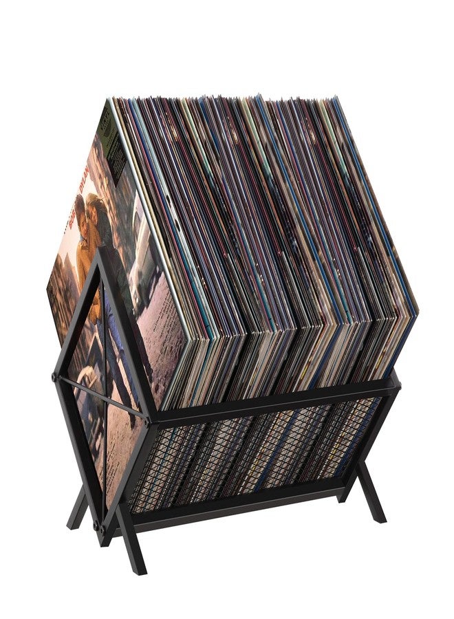 YINMIT Vinyl Record Storage Holder - 80-100 LP Vinyl Organizer, Metal Record Display Rack, Quick Assembly Album Storage for Books, Black - Image 1