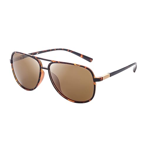 JM Retro Polarized Aviator Sunglasses for Men Women Tangle Free Oversized Plastic Sunglasses UV400 Protection (Tortoise/Polarized Brown) - Image 1