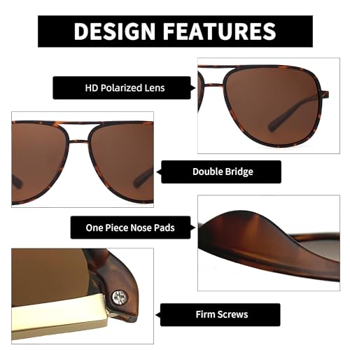 JM Retro Polarized Aviator Sunglasses for Men Women Tangle Free Oversized Plastic Sunglasses UV400 Protection (Tortoise/Polarized Brown) - Image 5