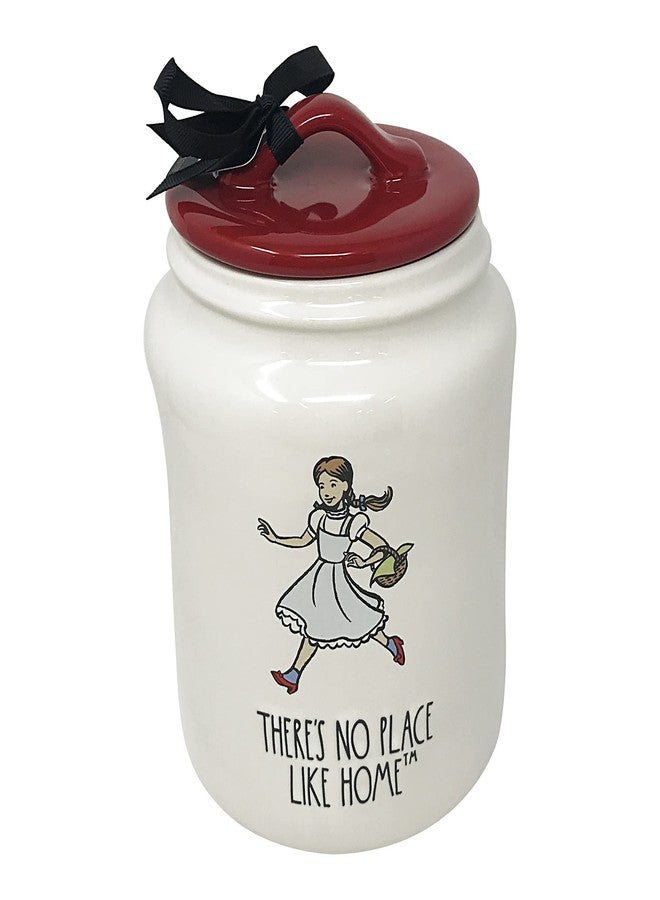 Rae Dunn Ceramic Wizard of Oz Inspired Kitchen Storage Canisters (7 in Height x 5 in Diameter, Theres No Place Like Home/Red Lid) - Image 1