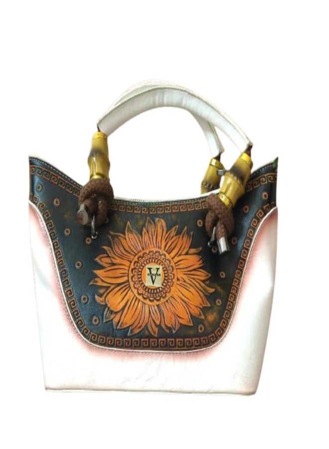 VINNIE Handcrafted Sunflower Handbag, Bohemian Style Leather Purse with Artistic Geometric Design, Medium Size, 2 Pockets - Image 2