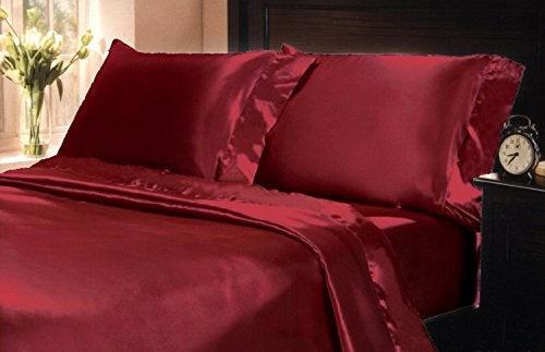 MK Home Mk Collection 4pc Soft Silky Satin Solid Color Deep Pocket Sheet Set (Red, California King) - Image 2