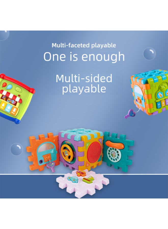 Huang Er Six-sided Drum Multifunctional Baby Toy Shape Matching Early Education Cognitive Building Blocks Educational House 1-3 Years Old-Color:HE0530 - Image 3