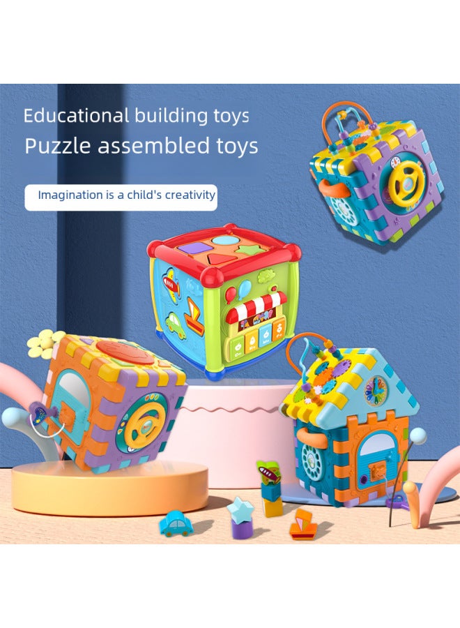 Huang Er Six-sided Drum Multifunctional Baby Toy Shape Matching Early Education Cognitive Building Blocks Educational House 1-3 Years Old-Color:HE0530 - Image 2