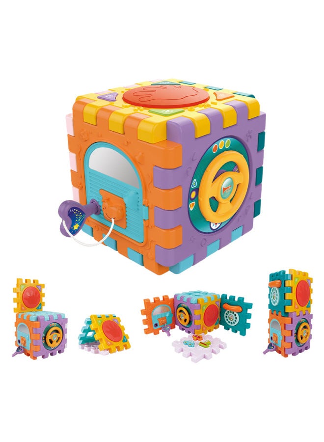 Huang Er Six-sided Drum Multifunctional Baby Toy Shape Matching Early Education Cognitive Building Blocks Educational House 1-3 Years Old-Color:HE0530 - Image 1