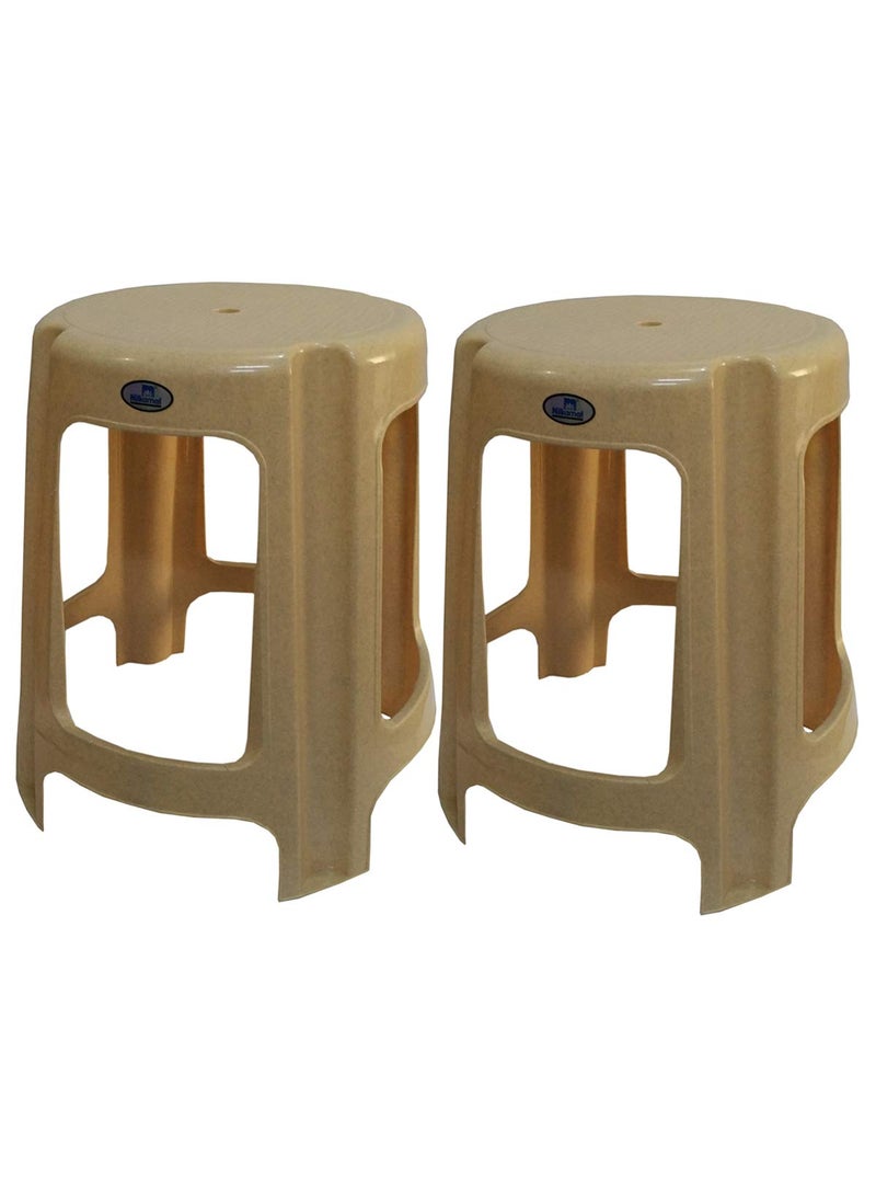 NILKAMAL Nilkamal Plastic Stool, Set of 2 - Smooth Beige  - Image 1