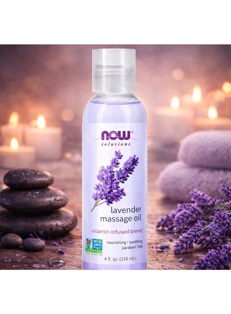 NOW Solutions Lavender Massage Oil 118ml – Relaxing & Nourishing Body Oil