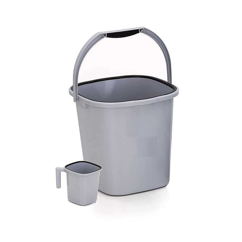 LANKESH ENTERPRISE Strong Plastic Rimmy Bucket Mug Bathroom Set of 2 for Kitchen Bathroom Grey 18 Liter Grey - Image 1