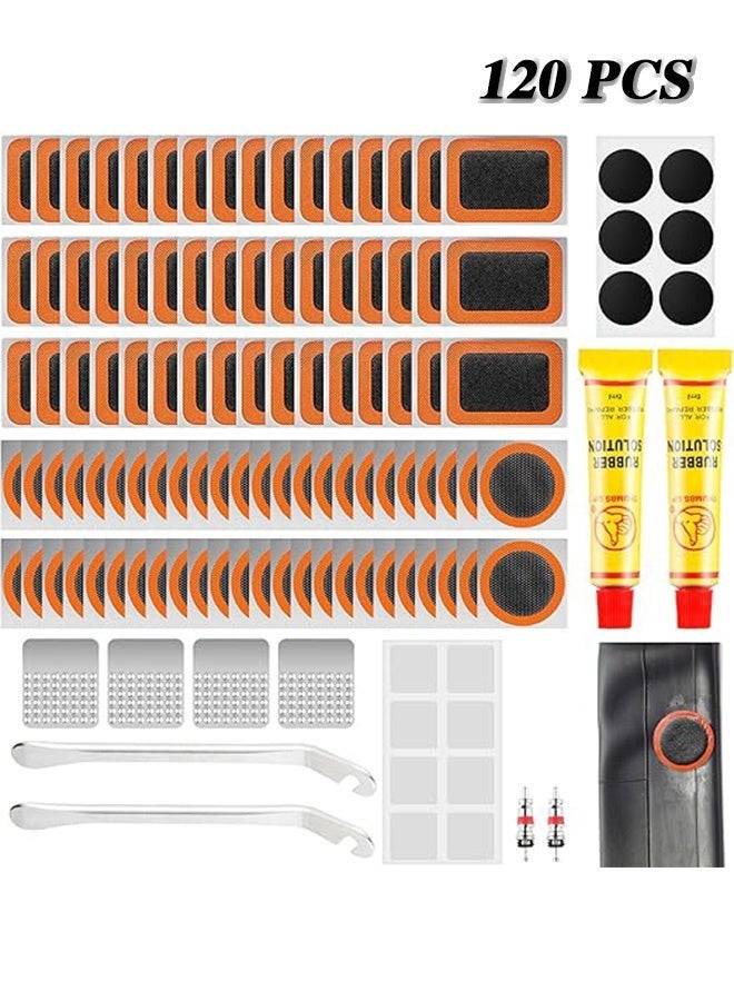 Unewshi 120Pcs bike puncture repair kit，Self-Adhesive Bike Puncture Repair Patches Bike Tyre Repair Kit, Metal Crowbar File, Bike Tyre Repair Kits for Mountain/Road Bike or Commuter Bikes (120 piece set) - Image 1