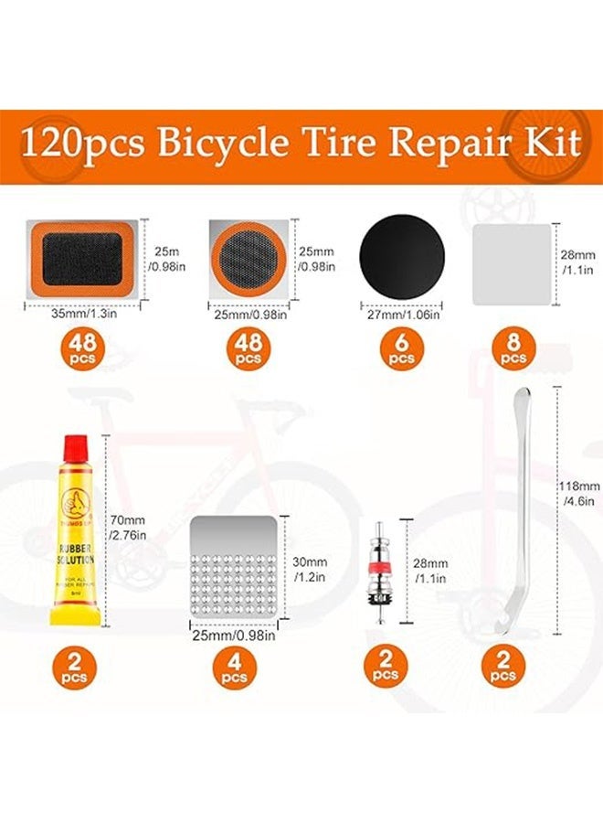 Unewshi 120Pcs bike puncture repair kit，Self-Adhesive Bike Puncture Repair Patches Bike Tyre Repair Kit, Metal Crowbar File, Bike Tyre Repair Kits for Mountain/Road Bike or Commuter Bikes (120 piece set) - Image 2