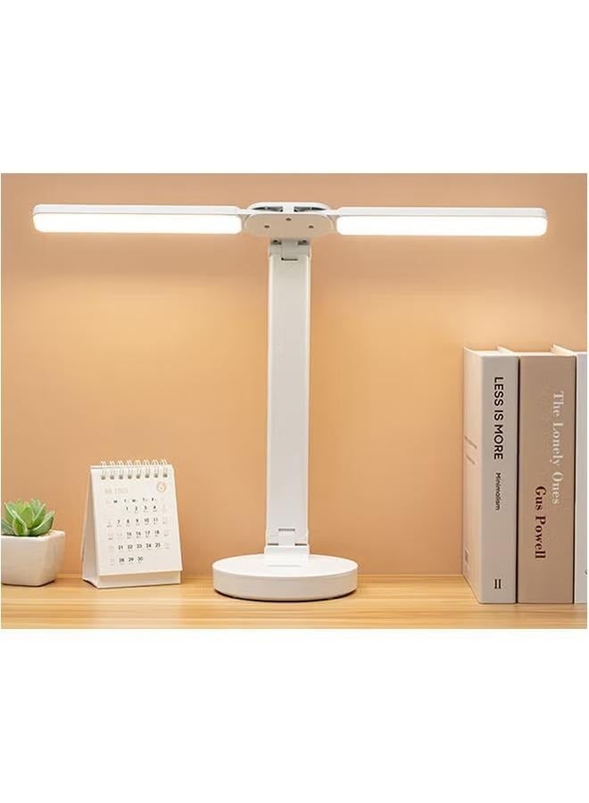 Portable Foldable and Adjustable Double Lamp Cap 3 Color Temperatures LED Eye-Caring USB Powered Desk Light White For Dormitory - Image 2