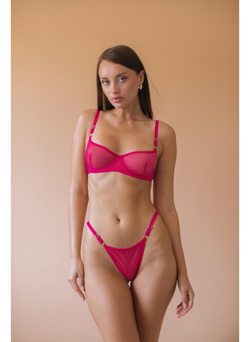 La Linaa Women's Tulle Thong Panty Bra Set  - Image 1