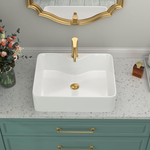Beslend Rectangular Vessel Sink - Beslend 19”x15” White Modern Ceramic Porcelain Above Counter Bathroom Sink Art Basin with Hole - Image 2