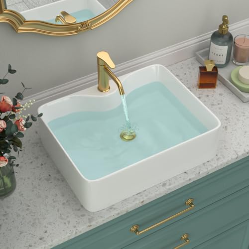 Beslend Rectangular Vessel Sink - Beslend 19”x15” White Modern Ceramic Porcelain Above Counter Bathroom Sink Art Basin with Hole - Image 3