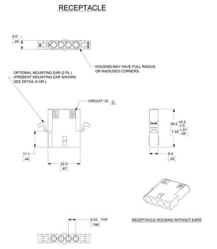 Molex 4-Circuits Connector, w/14-20 AWG .093" Pins Panel Mount (Pack of 3 Set) - Image 3
