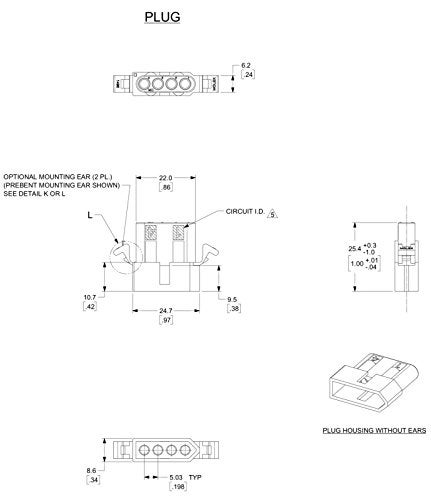 Molex 4-Circuits Connector, w/14-20 AWG .093" Pins Panel Mount (Pack of 3 Set) - Image 4