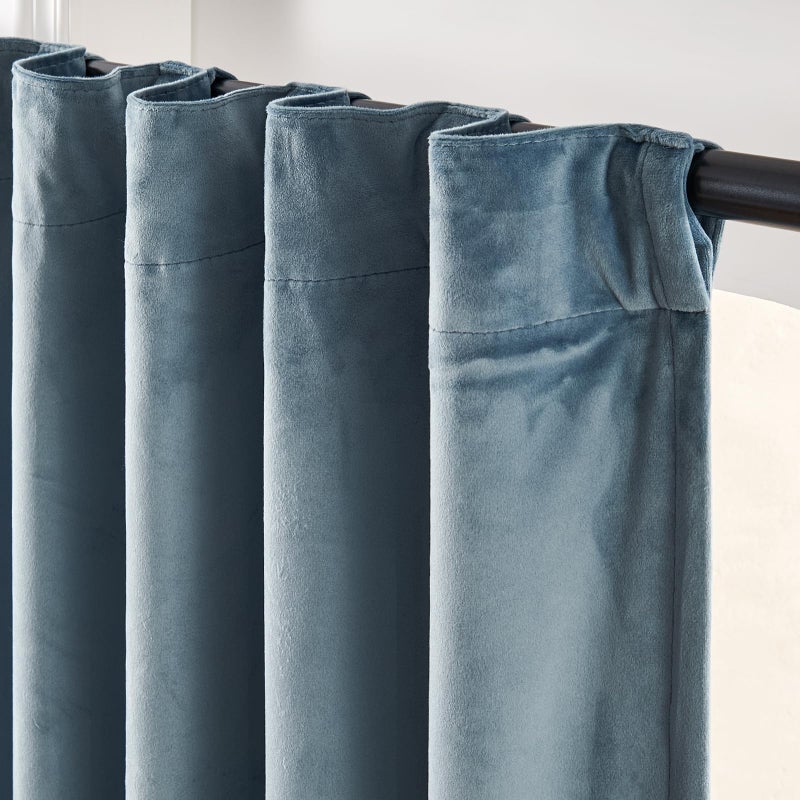 Lazzzy Blue Blackout Velvet Curtains 84 Inch Long Thermal Insulated Room Darkening Lined Curtain Drapes Luxury Back Tab Window Treatments for Bedroom Living Room 2 Panels, 52 x 84 Inch, Aegean Blue - Image 3